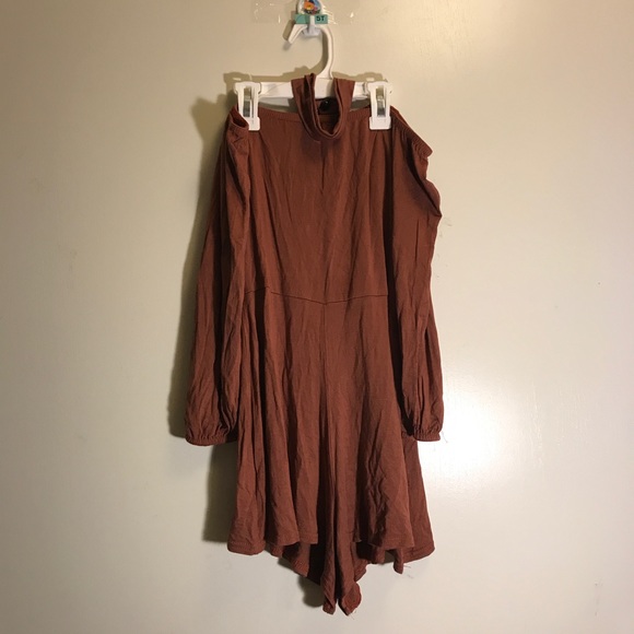 Pants - brown off the shoulder choker romper